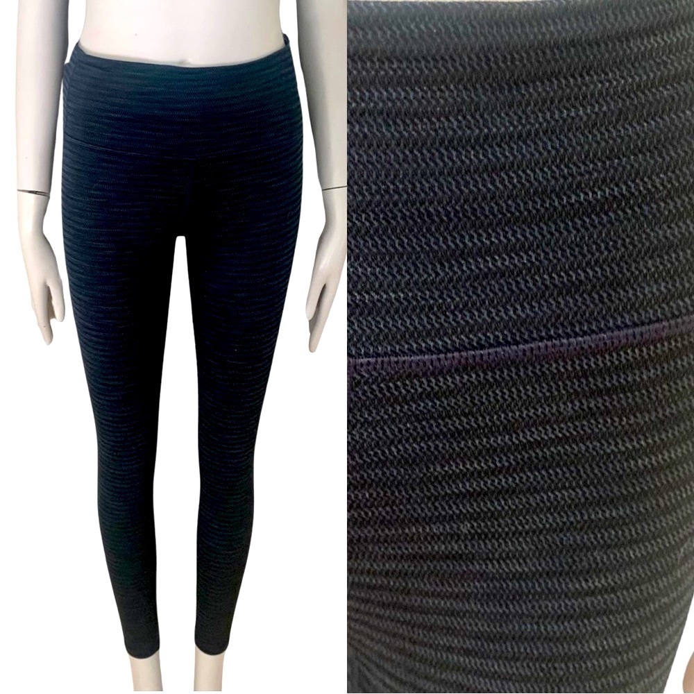 ATHLETA Athletic Tights Leggings Textured Herringbone Pattern Blue